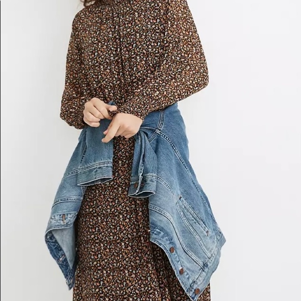 (RE) sourced Georgette Smocked- Neck midi Dressin Folktale Paisley Madewell